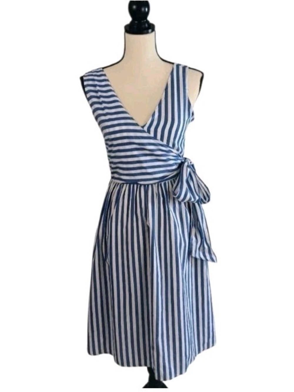 NWT Mango Waist Tie Blue & White Striped Nautical V-Neck Sundress